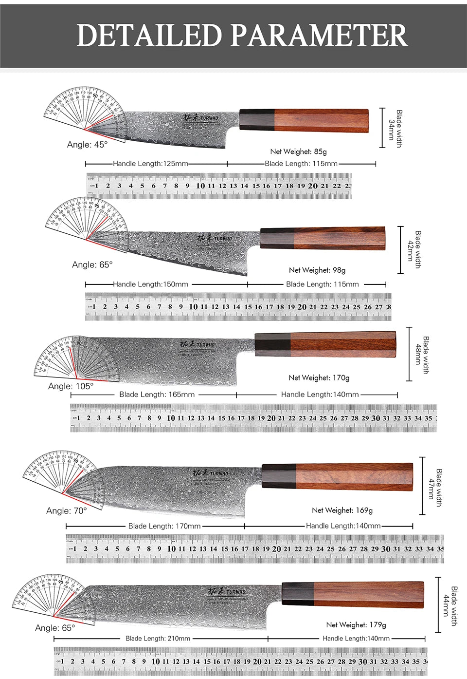 Turwho Hand Forged Japanese Chef Knife Damascus Steel