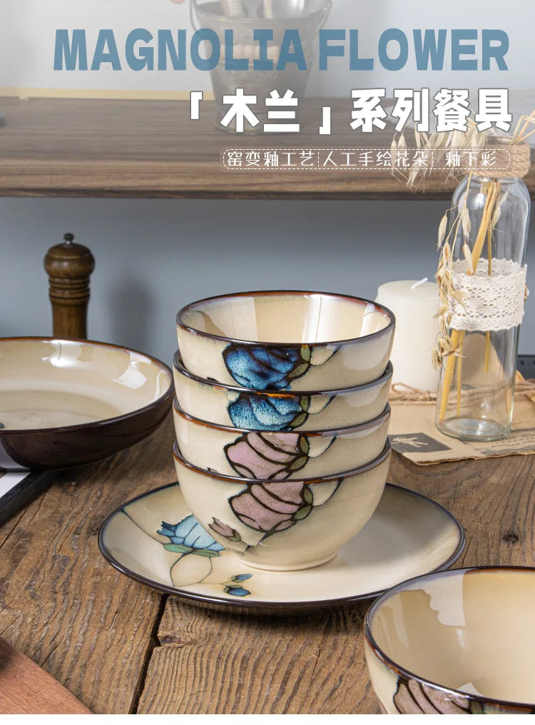 Ceramic Hand-Painted Flowers Creative Dish Plate Japanese