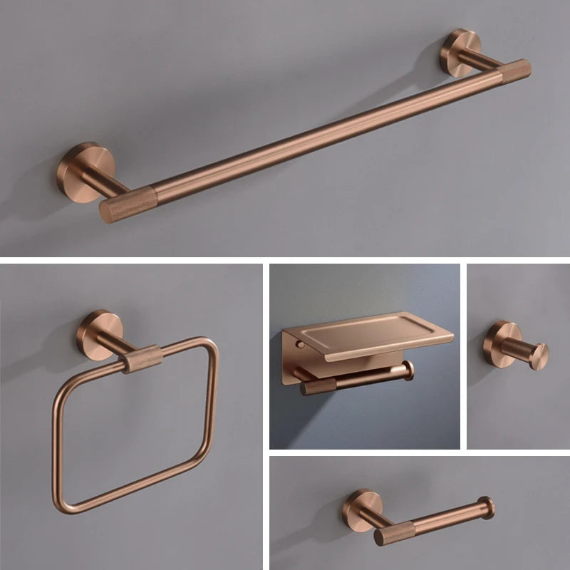 Brushed Rose Gold Brass Knurling Toilet Brush Holder