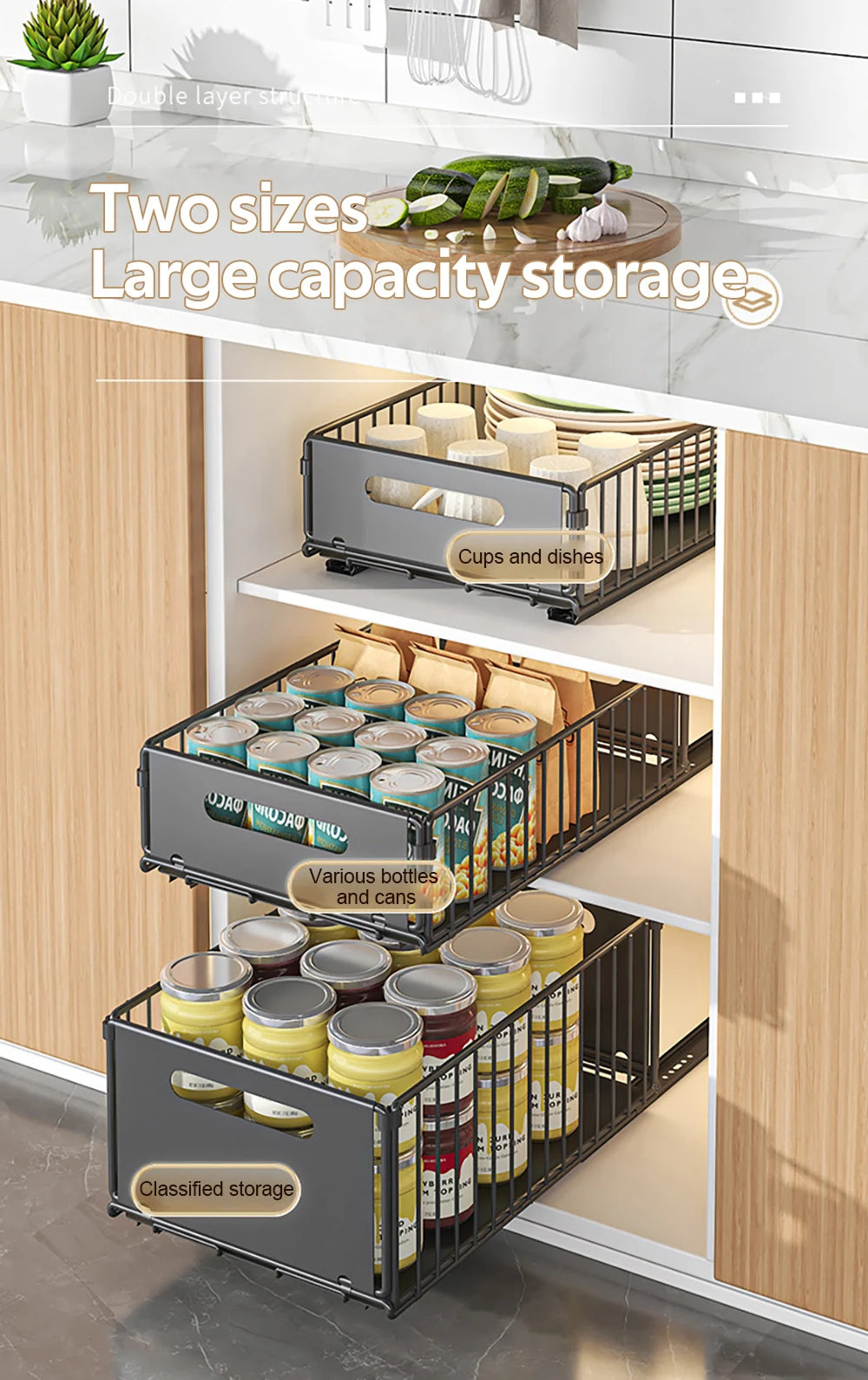 Storage Rack Pull Out Cabinet Organizer Slide Drawer