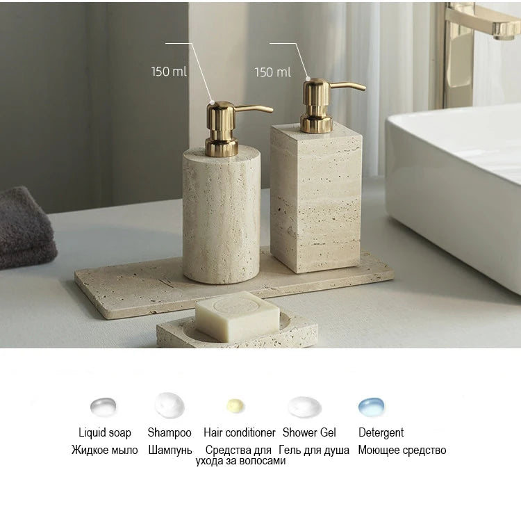 Travertine Bathroom Luxury Soap Dish Soap Dispenser Tissue
