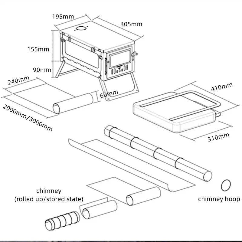 Tryhomy 1mm Titanium Wood Stove Folding Ultralight Camping
