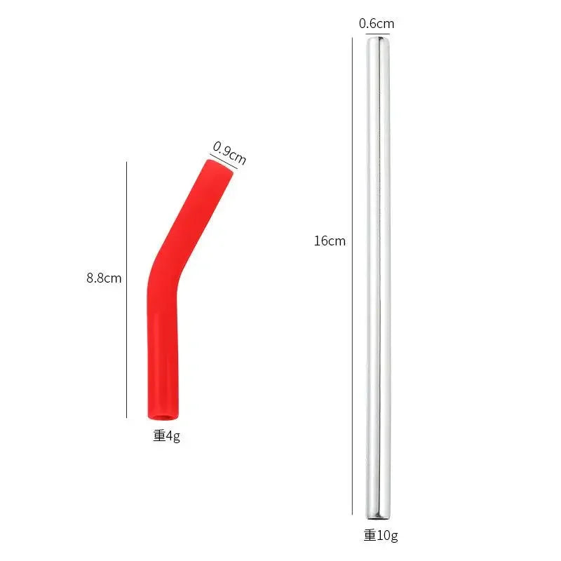 1set Long Stainless Steel Straw Silicone Straw Sleeve