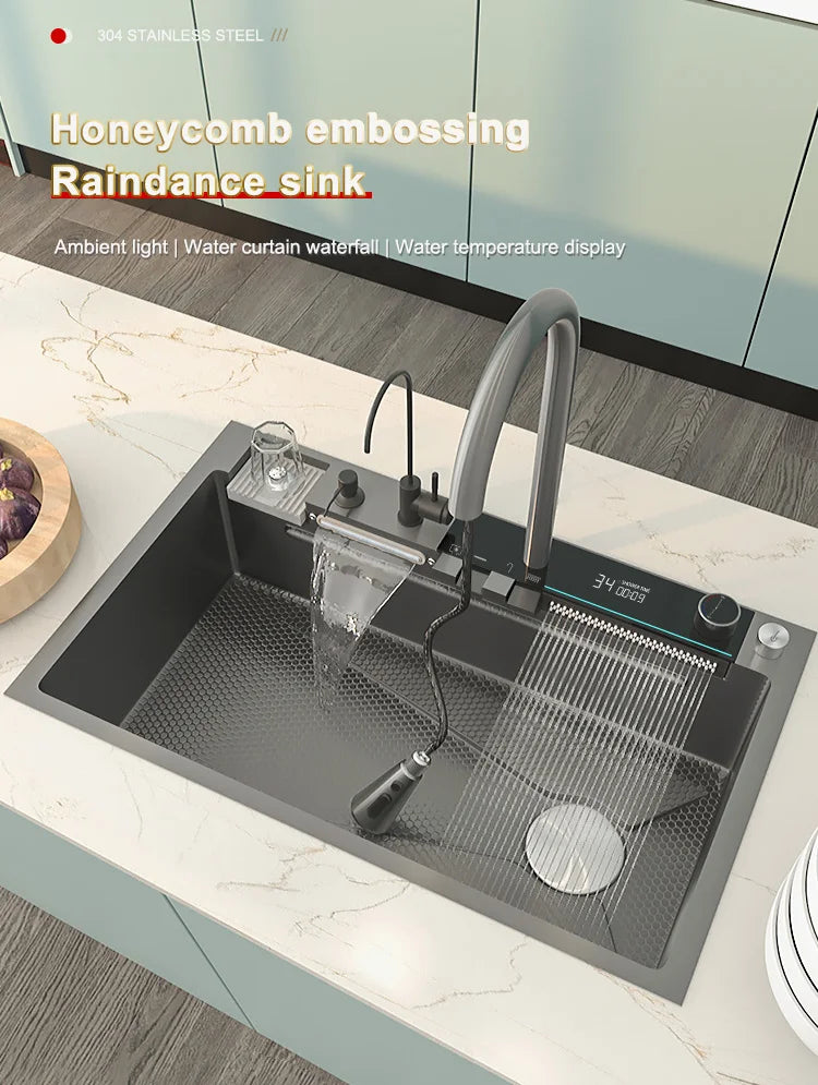 Stainless Steel Waterfall Sink Large Slot Dishwashing Basin