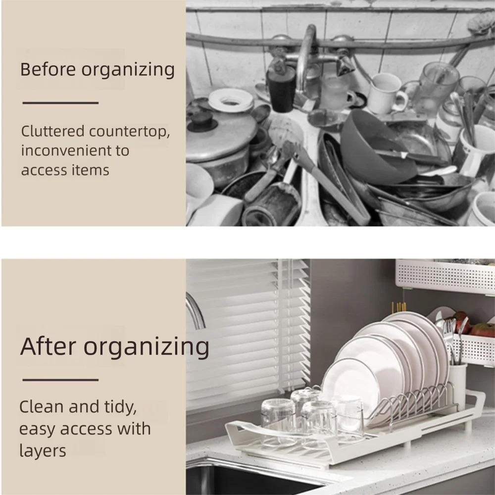 Extendable Dish Drying Rack Large Capacity Space Saving