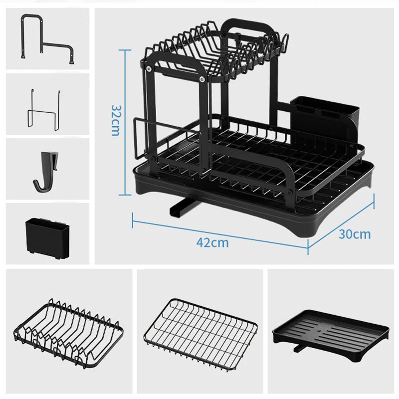 Tier Dish Bowl Drainer Storage Rack Organizer Drain