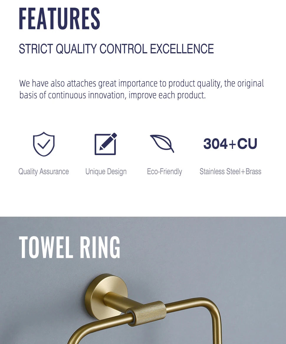 Brushed Gold Towel Rack Knurled Towel Bar Robe