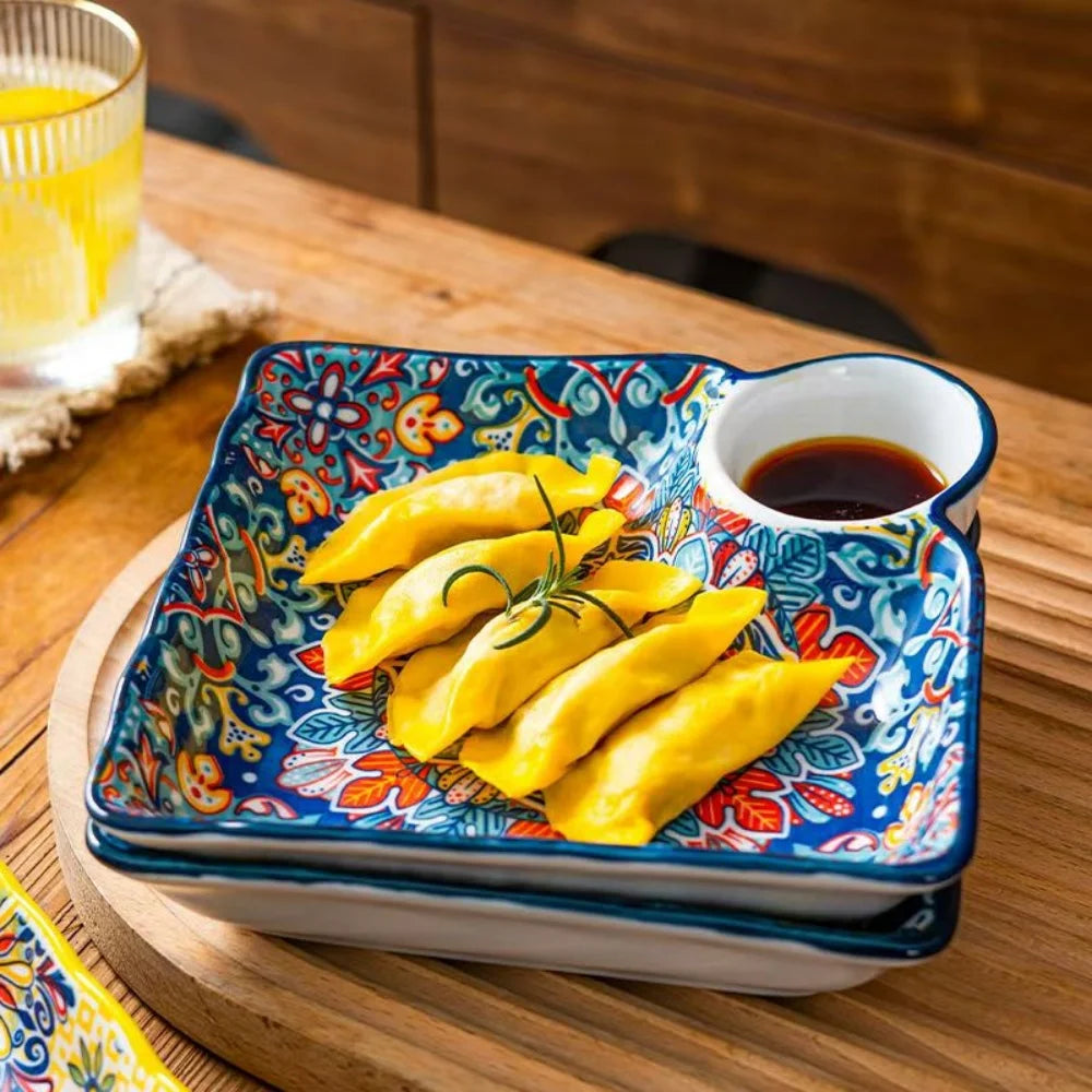 Bohemian Dumpling Plate Vinegar Dish Ceramic Plate Segmented