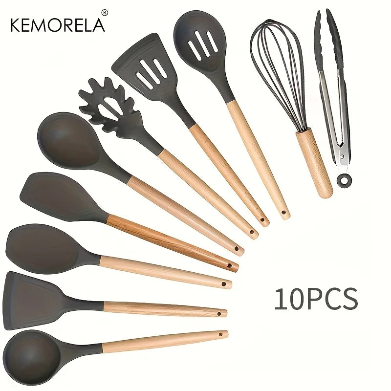 Kemorela 10pc Silicone Cooking Utensils Heat Resistant Non-Stick
