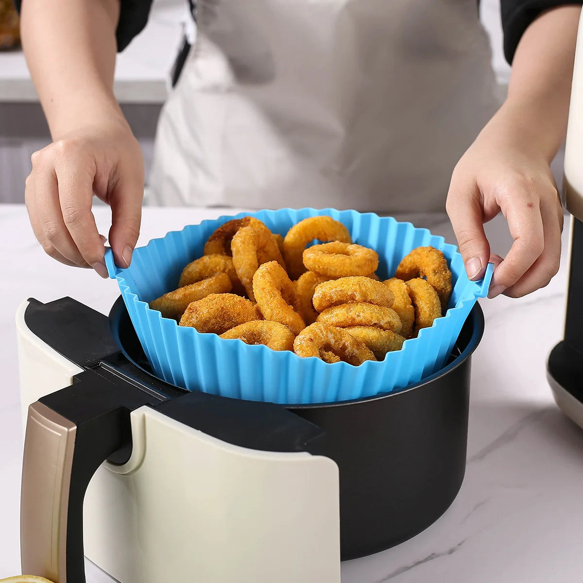 1pc Silicone Air Fryer Baking Tray Circular Foldable