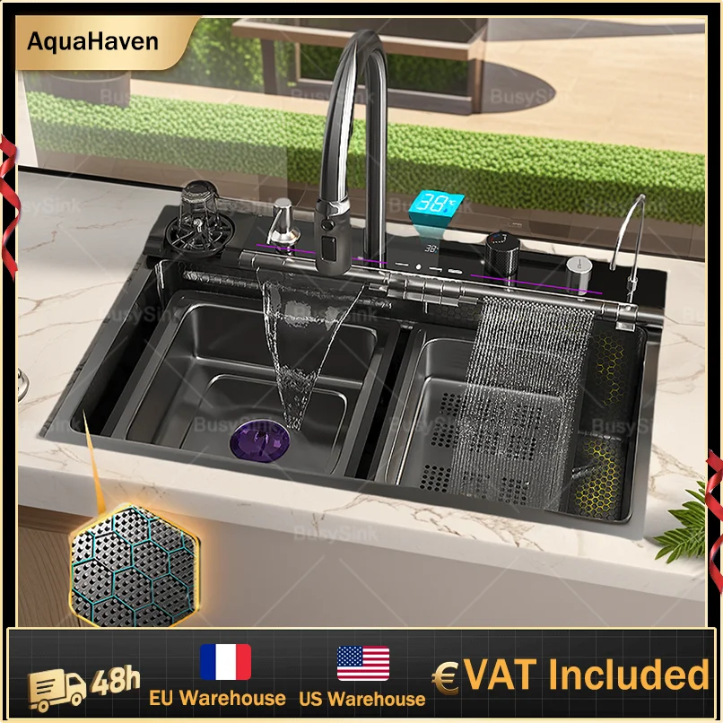 Stainless Steel Waterfall Sink Large Slot Dishwashing Basin