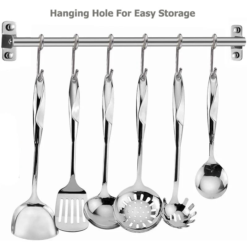 1/6pcs Stainless Steel Cooking Utensils Heat-Resistant Handle -