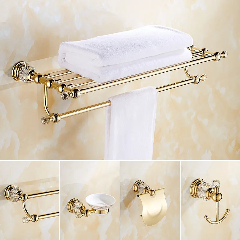 Shower Shelf Toilet Paper Holder Golden Crystal Wall