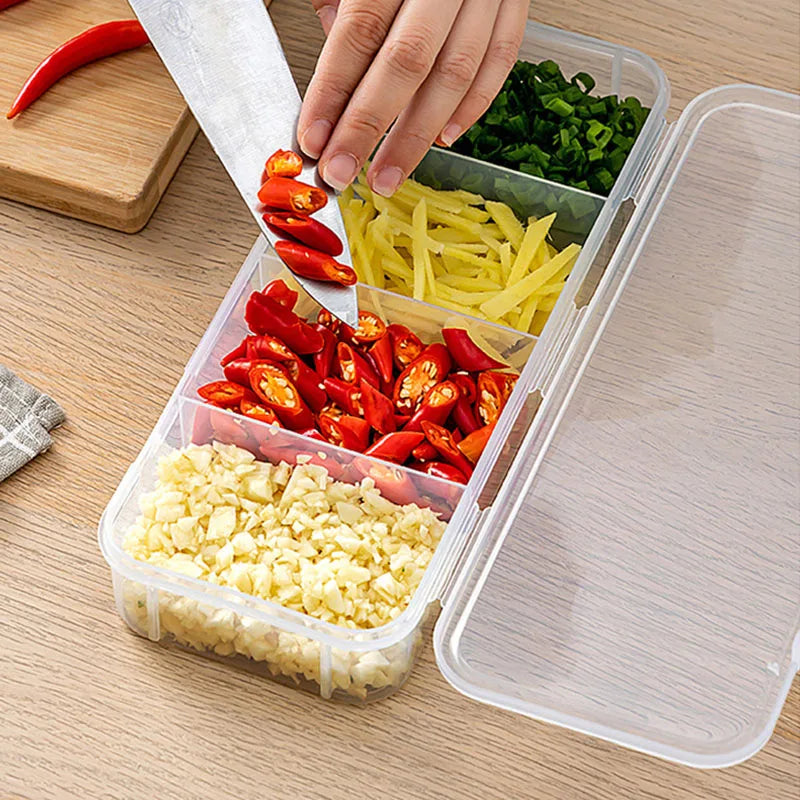 Grid Divided Food Storage Box Stackable Fridge Storage
