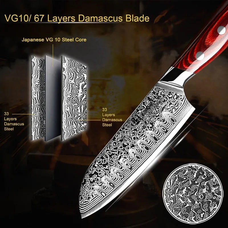 Tamzuo Santoku Knife Japanese Hand Forged Damascus Steel