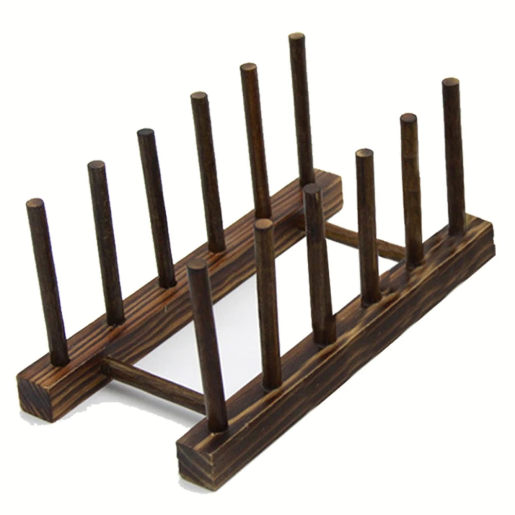 Wooden Dish Drain Rack Dinnerware Storage Organizer Tray