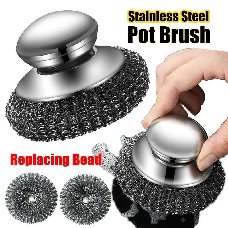 Stainless Steel Pot Brush Handle Metal Ball Dishwashing