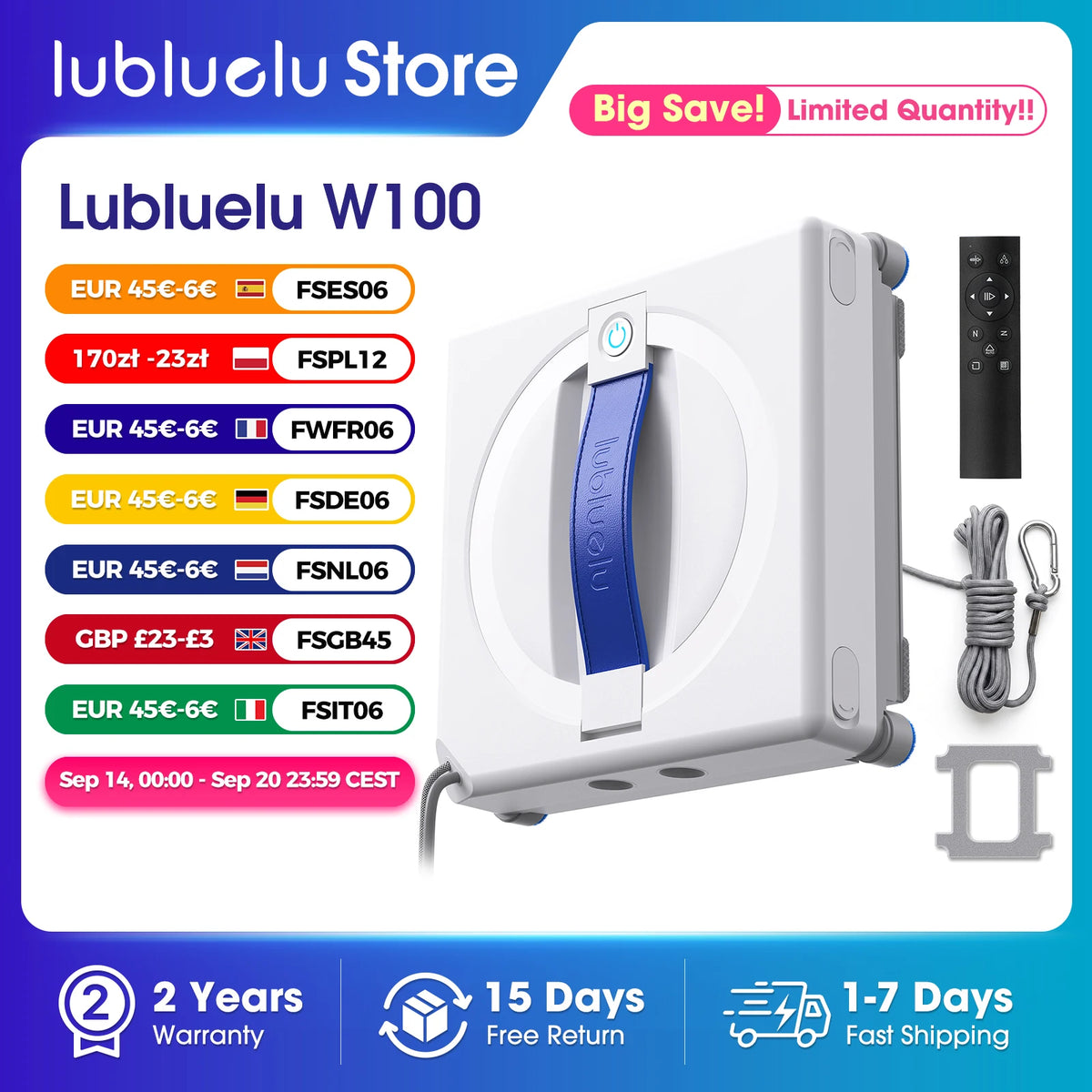 Robot Window Cleaner Lubluelu W100 Dual Water Spray