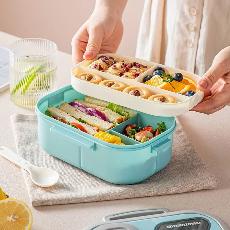 Lunch Box Compartment Wheat Straw Bento Carrying Handle