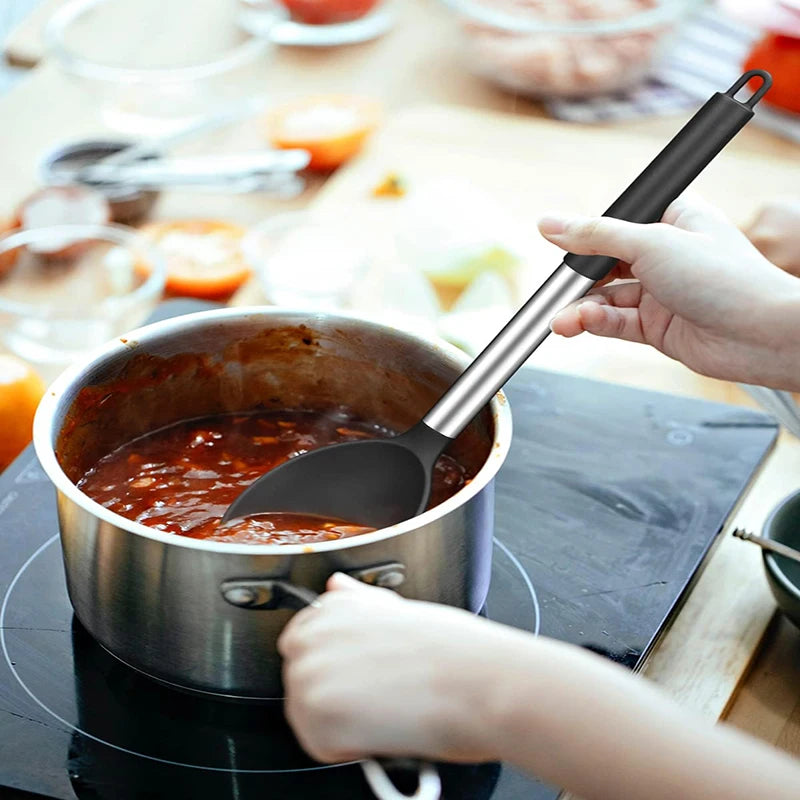 Silicone Cooking Spoons Kit Stainless Steel Handle Salad
