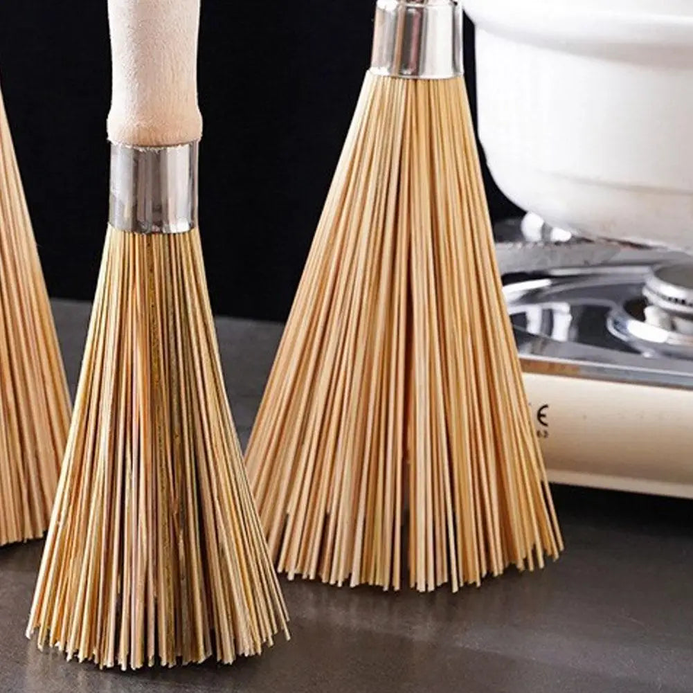 25cm Natural Bamboo Pot Brush Long Handle Wok