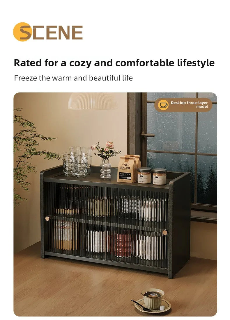 Desktop 2-Tier Countertop Storage Organizer Box Dustproof Fluted