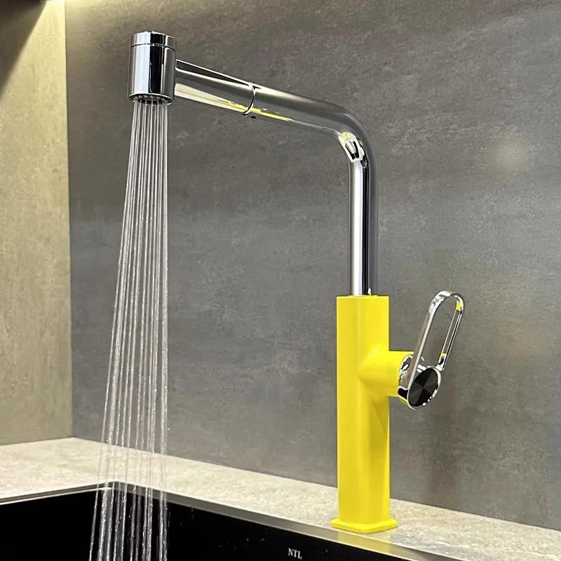 Pull Out Faucet Lever Brass Rotation Cold Pink