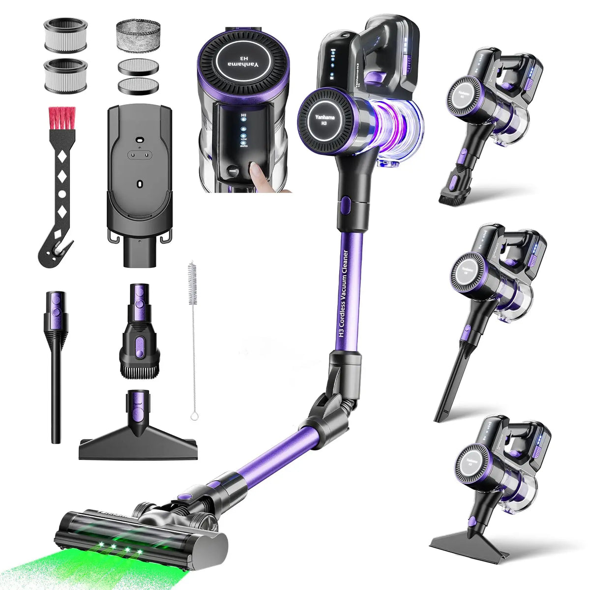 Yanhama 65kpa/600w 180 Foldable Cordless Vacuum Anti-Tangle Brush