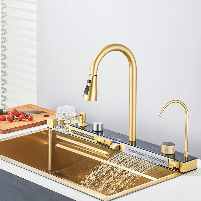 Brushed Golden Smart Digital Display Integrated Sink