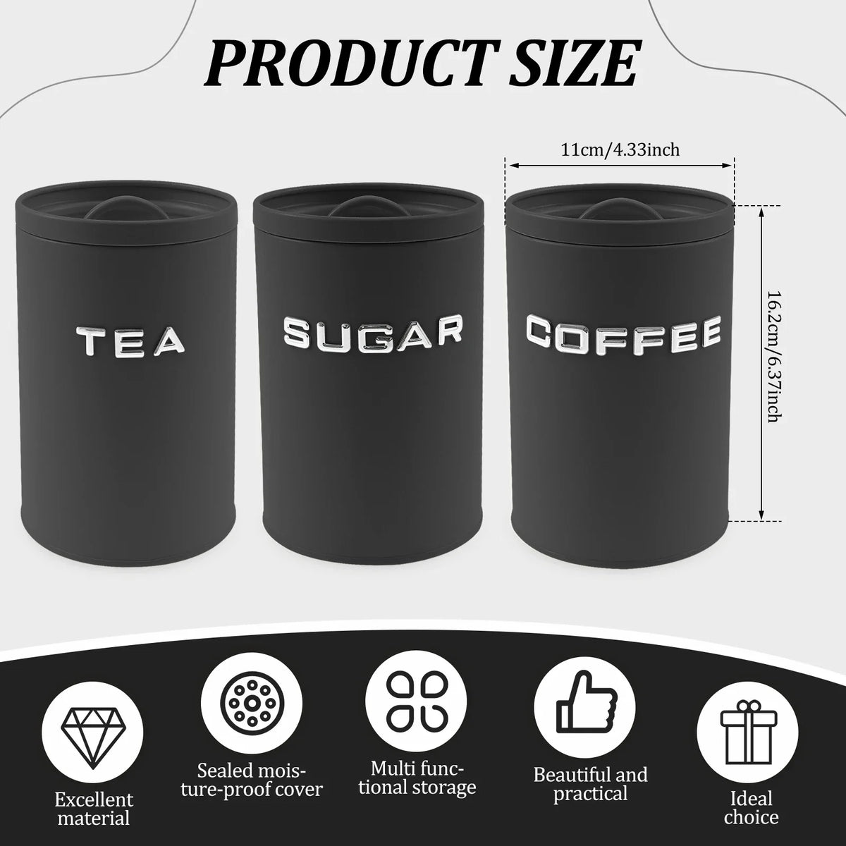 Tea Coffee Sugar Canister Jar Metal Round Container