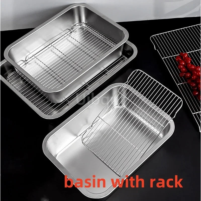 Thicken Stainless Steel Serving Tray Lid Rectangle Metal