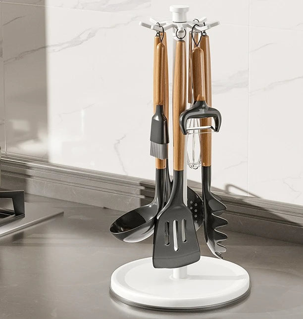 Utensil Stand Rotating Storage Hanger Hooks Countertop