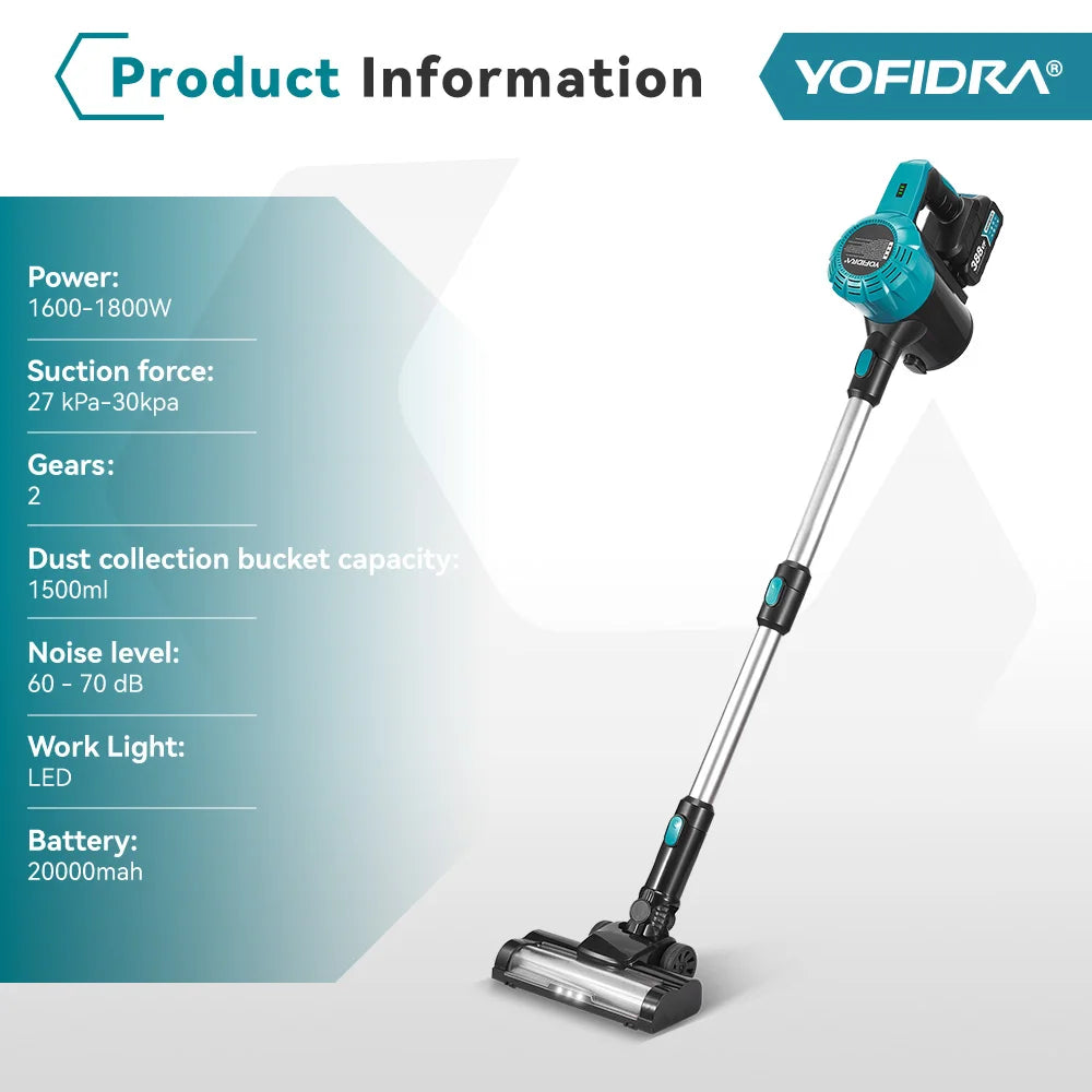 Yofidra Brushless Electric Vacuum Cleaner 1800w Cordless Powerful