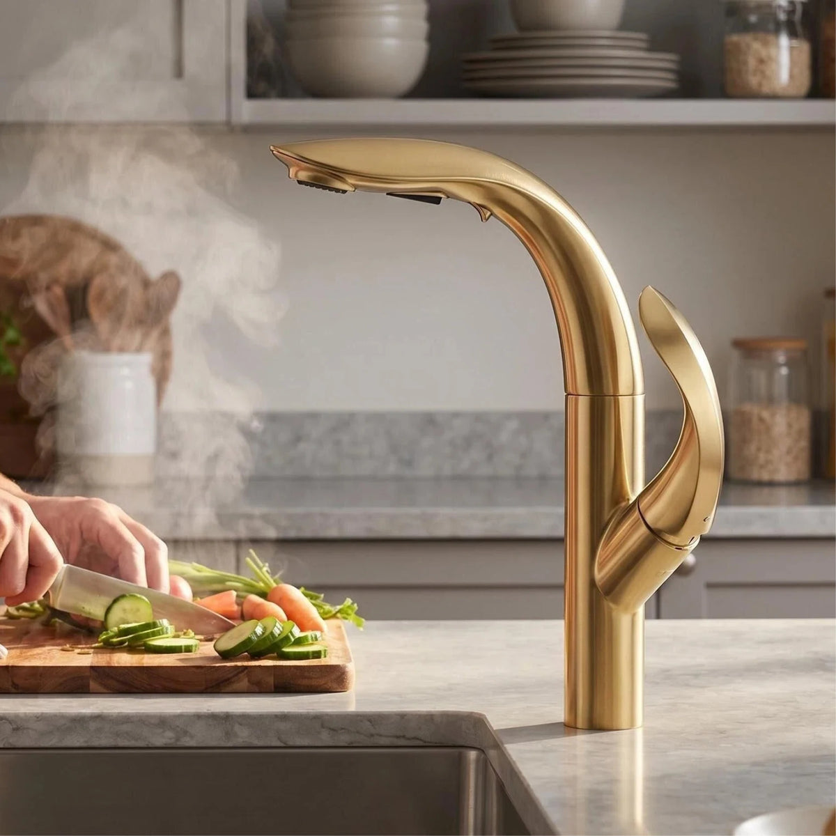 Luxury Brass Gold Touch Switch Faucet Pull-Out Design