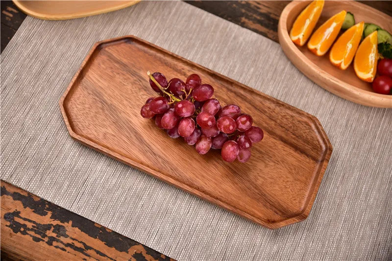 Natural Acacia Wood Serving Trays Octagonal & Rectangular