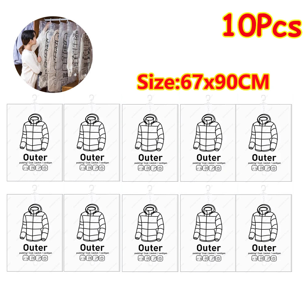 1-10pcs Hanging Vacuum Storage Bag Reusable Space Saver