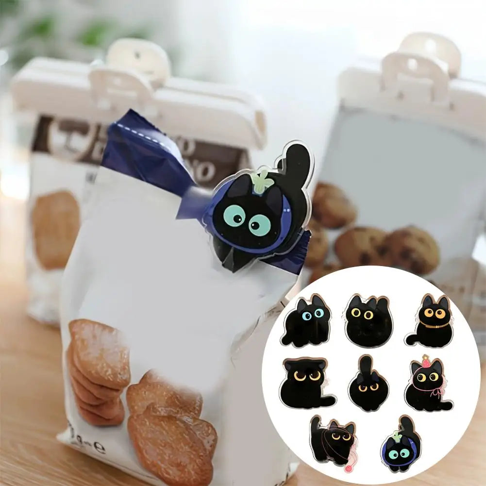 8pcs Cute Black Cat Bag Clips Food Storage