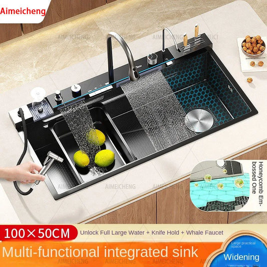 304 Stainless Steel Waterfall Sink Digital Display Large