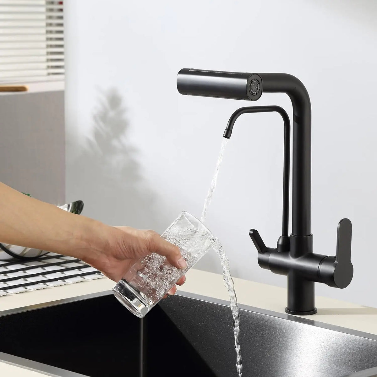 Way Pure Water Filter Faucets Black Pull Out