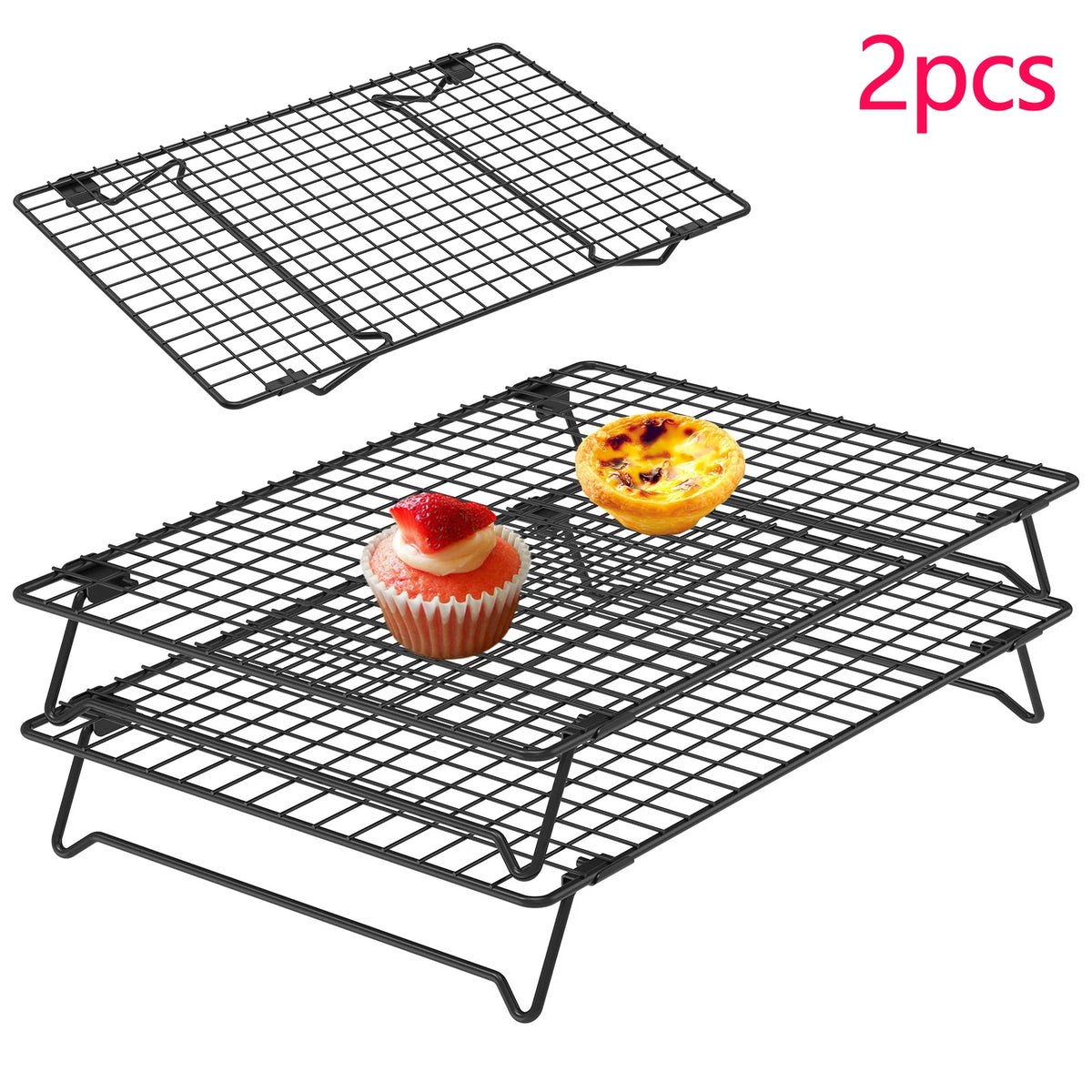 2pcs Wire Grid Baking Tray Cake Cooling Rack