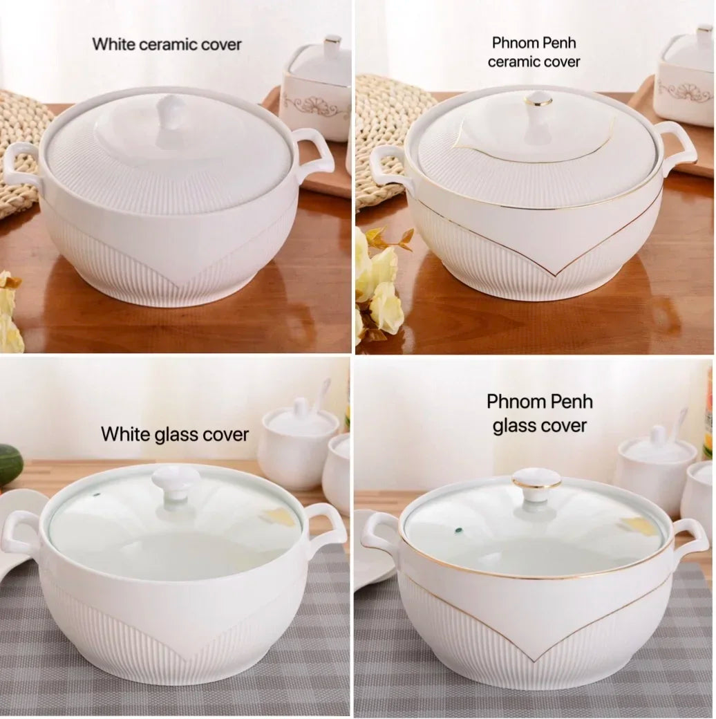Ceramic Soup Pot White Round Nordic Phnom Penh