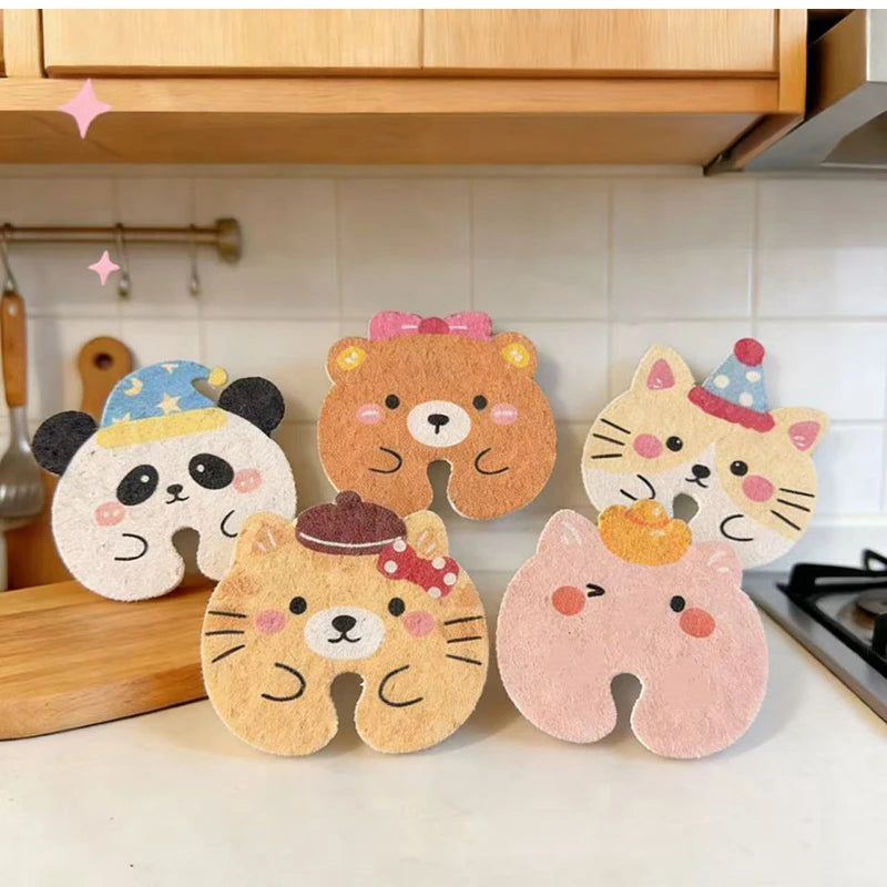 Dishwashing Sponge Cute Cartoon Animal Dishwashing Wipe Dual