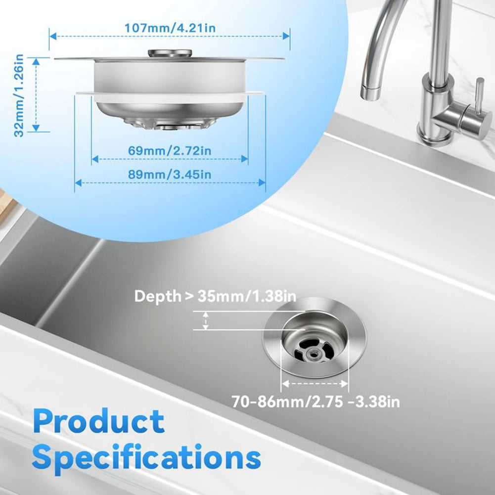 Sink Drain Strainer 3-In-1 Stainless Steel Sink Stopper