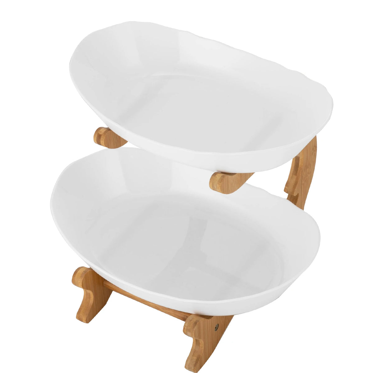 2-Tier Fruit Bowl Bamboo Fruit Basket Stand Food-Grade