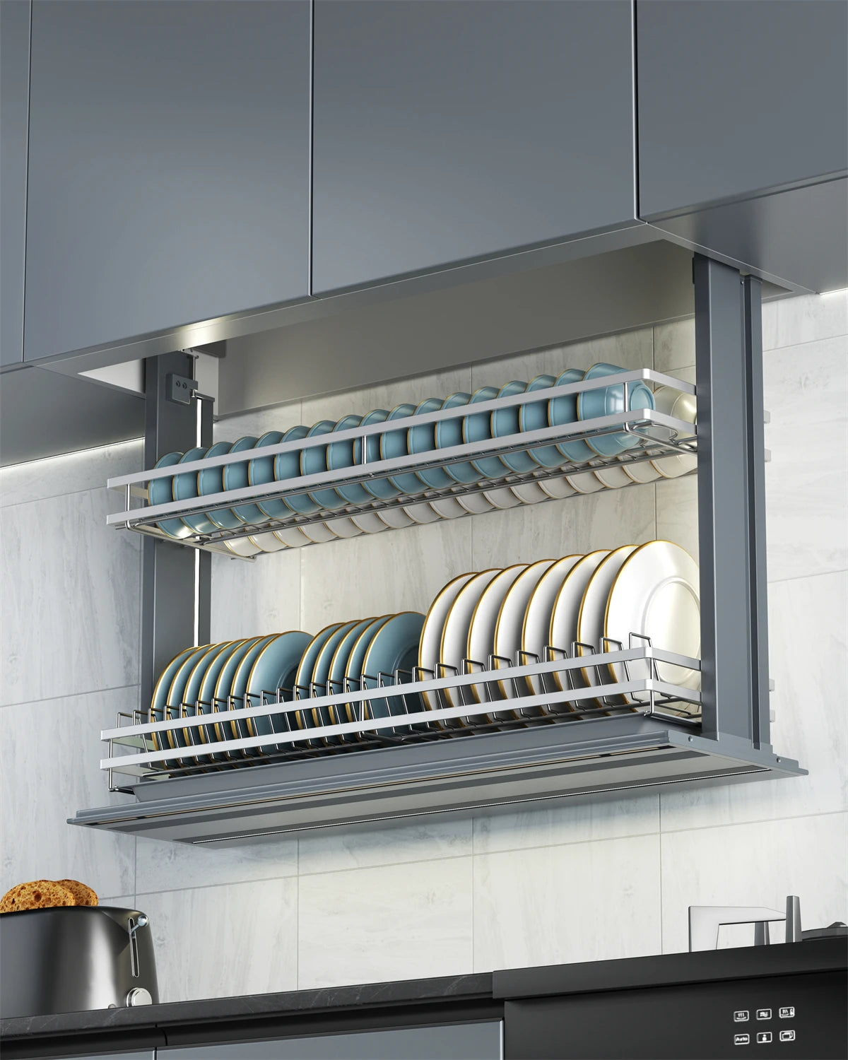 Angelparticle Smart Pull Down Cabinet Organizer-Electric Dish