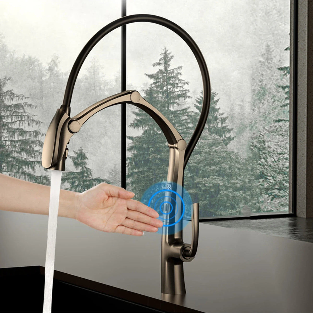 Luxury Brass Gun Gray Faucet Digital Display Intelligent