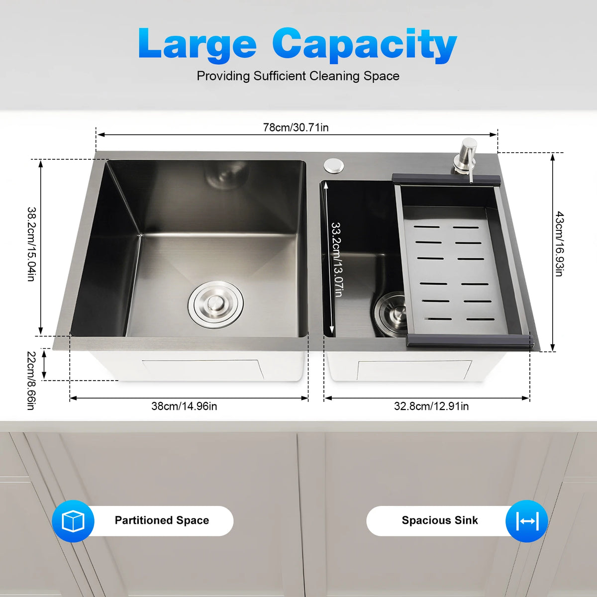 Black 304 Stainless Steel Sink Double Bowl Sink