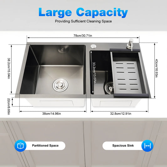 Black 304 Stainless Steel Sink Double Bowl Sink