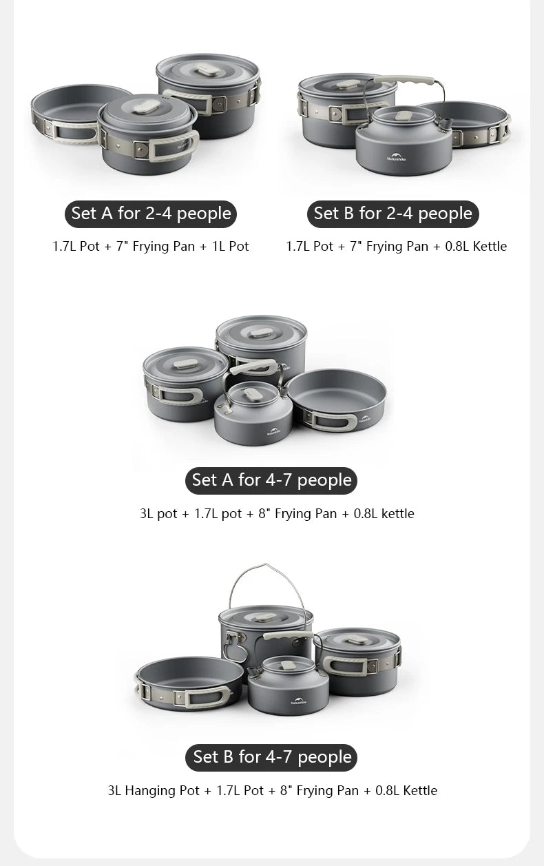 Naturehike Camping Cookware Kit Outdoor Frying Pan Kettle
