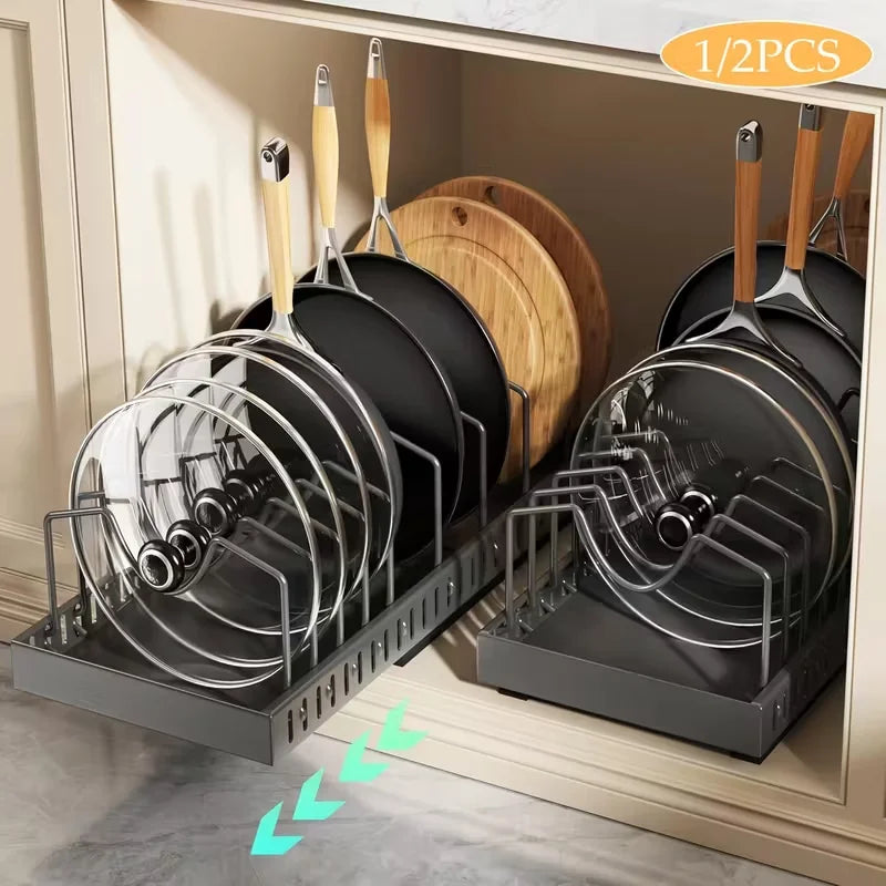 Pull Out Cabinet Storage Organizer Sliding Pot Lid